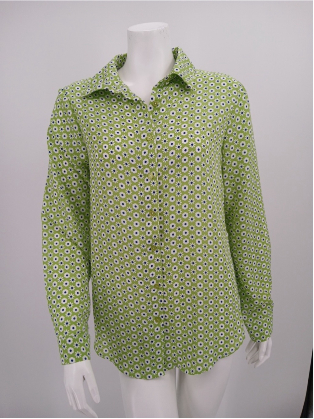 New Womens Lime Green Floral Button Front Blouse Top Size M Polyester
